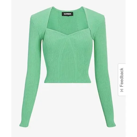 NEW Express NWT $98 Women’s Long Sleeve Crop Top Size S Lime Green Stretch Chrty - Picture 3 of 11
